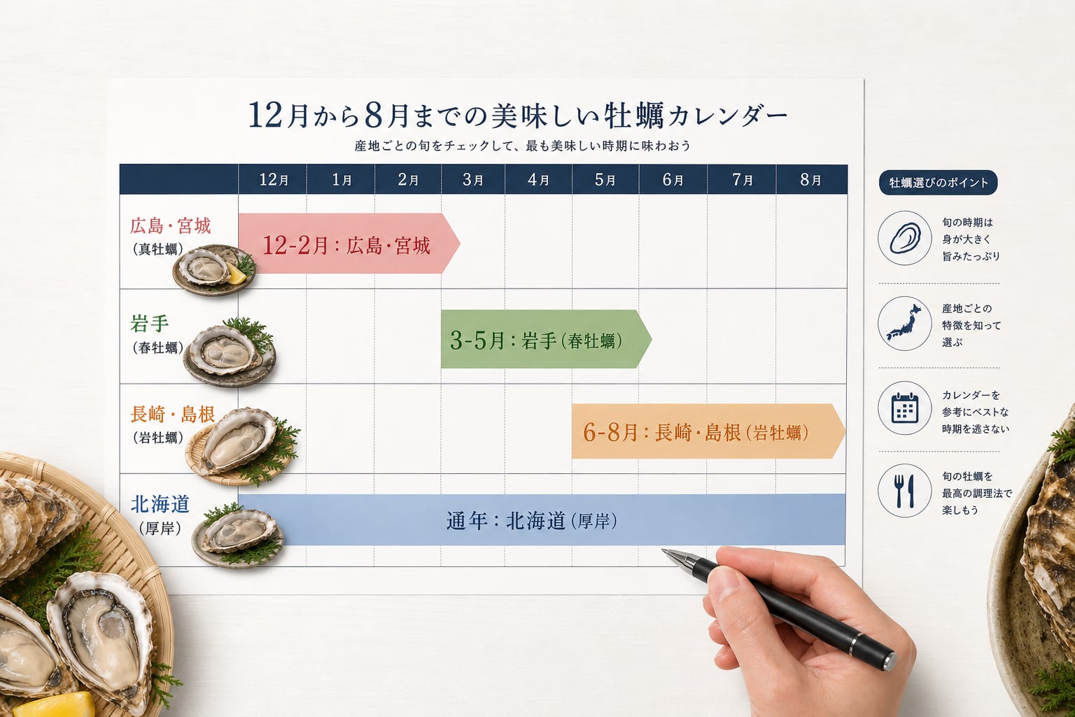 失敗しない選び方は？12月から8月までの美味しい牡蠣カレンダー