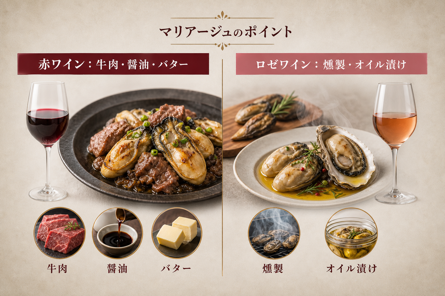 赤ワインやロゼに牡蠣を合わせるための味付けと調理のコツは？